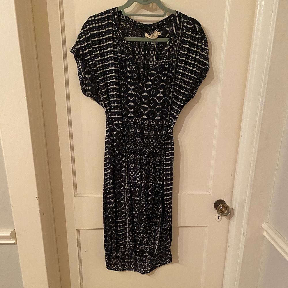 Velvet navy and white patterned dress, size M